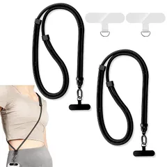 【新品】 [RakuCoral] スマホ ストラップ 【2セット】 スマホショルダー 斜めがけ スマホ ストラップホルダー 金属2枚+ 透明2枚付属 携帯ストラップ 装着長さ 装着長さ 40cm~80cm ショルダー 首掛け/肩掛け/斜め掛け 長さ調節自由 1