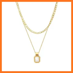 【新品】 [Rockyu] ネックレス レディース ホワイト ホワイト 二連ネックレス ステンレス鋼 金属アレルギー対応 フィガロチェーンネックレス 二連 アズキチェーン 記念日 プレゼント 0