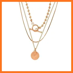 【新品】 [Galant] 3way仕様 2本セット メダルネックレス ステンレス 錆びない レディース 大人 シンプル 3連 2連 マンテル チョーカー 金属アレルギー k18 ピンクゴールド 金メッキ (ピンクゴールド) 0