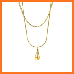 【新品】 [Galant] ティアドロップネックレス ペンダント レディース シンプル 2連ネックレス 金属アレルギー対応 サージカルステンレスチェーン 錆びない k18 金メッキ ゴールド カジュアル おしゃれ (ゴールド) 0