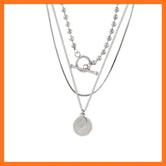 【新品】 [Galant] 3way仕様 2本セット メダルネックレス シルバー ステンレス 錆びない レディース 大人 シンプル 3連 2連 マンテル チョーカー 金属アレルギー (シルバー)