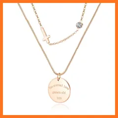 【新品】 [Galant] サージカルステンレスネックレス つけっぱなし 金属アレルギー対応 2連ネックレス, クロス＆メダルチャーム ジルコニア付き k18 金メッキ ピンクゴールド 錆びない チェーン (ピンクゴールド) 0