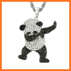 【新品】 Rockyu ヒップホップ風 クールなパンダペンダントネックレス メンズ ジルコニアcz かっこいい 18金メッキ キラキラ ダイヤ ネックレス ロングチェーン 76 club ファッション アクセサリー (シルバー) 0