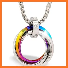 【新品】 [CCopan] 【秒でオシャレ/安心のギフト】 ネックレス メンズ レディース 人気 ペンダント アクセサリー 金属アレルギー対応 チョーカー プレゼント 誕生日 記念日 (三連リング（レインボー）) 0