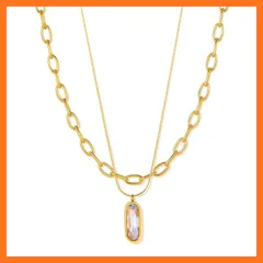 【新品】 [Deelfel] ネックレス レディース ゴールド ステンレス オーバルペンダント キュービックジルコニア付き ヴィンテージ風 ダブルチェーン 重ね付け風デザイン 大人可愛い 誕生日 ギフト向け 0