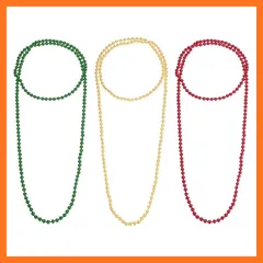 【新品】 [uxcell] 3連ロングパールネックレス 59インチ レディース用フェイクパールストランド 1920年代フ ラッパースタイル ビンテージ重ね付けビーズネックレス コスチューム ガッツボールガウン 赤 深緑 金色 0