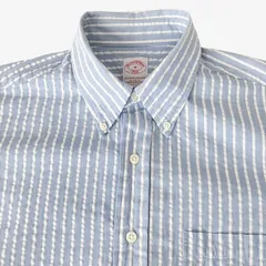 【M】Brooks Brothers(ブルックスブラザーズ) 346 ポロカラーBD(ボタンダウン)シャツ  ストライプ コットン100% 縮織（シアサッカー風）ポケット付 中国製 メンズ