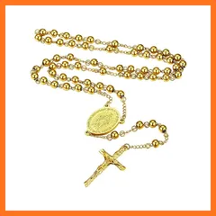 【新品】 [FaithHeart] ロザリオ ネックレス レディース メンズ 聖母マリア クロス 十字架 y字 ロングネックレス キリスト ステンレス製 金属アレルギー対応 ゴールド 1