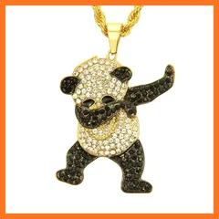 【新品】 Rockyu ネックレス メンズ ゴールド ジルコニア パンダペンダントネックレス cz おしゃれ かっこいい 18金メッキ キラキラ ダイヤ ネックレス ロングチェーン 76 club ヒップホップ風 クールな アクセサリー (ゴールド) 0