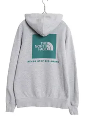 【お得なクーポン配布中!】 ノースフェイス 両面 プリント スウェット フード パーカー メンズ S / プルオーバー トレーナー アウトドア 裏起毛 ボックスロゴ グレー