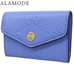 GUCCI(グッチ) グッチシマ カードケース/パスケース 名刺入れ コンパクトウォレット 財布 GGエンボス レザー パープル紫 ブルー青 ゴールド金具 772792 レディース 40802175937【中古】【アラモード】