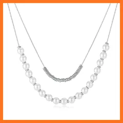 【新品】 [Rockyu Allure] ネックレス レディース 2連 パール ゴールド シルバー ステンレス 金属アレルギー対応 シンプル エレガント おしゃれ プレゼント (Silver) 0