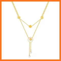 【新品】 [Deelfel] ネックレス レディース ゴールド フラワー 二連 パール ステンレス 四つ葉クローバー おしゃれ 女性用 プレゼント 0