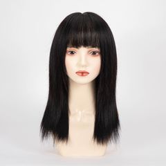 人毛100% フルウィッグ 医療用 ミディアムボブ ストレート 黒髪
