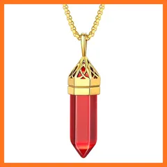 【新品】 [Bestyle] ネックレス レディース 誕生石 7月 ルビー 合成石 ステンレス ペンダント メンズ 男女兼用 アクセサリー(ゴールド) 1