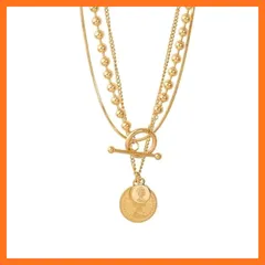 【新品】 [Galant] 3way仕様 2本セット メダルネックレス ステンレス 錆びない レディース 大人 シンプル 3連 2連 マンテル チョーカー 金属アレルギー k18 金メッキ ゴールド カジュアル (ゴールド) 0