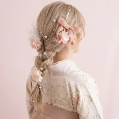 卒業式　成人式　髪飾り　ヘッドドレス　袴　ピンク　ベロア　リボン　パール　ハーフアップ　白　　ヘアアクセサリー　編みおろし