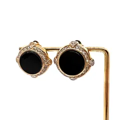 美品★ NINA RICCI ニナリッチ イヤリング ストーン ブラック ラインストーン ゴールド ヴィンテージ