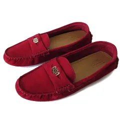 コーチ COACH ドライビングシューズ モカシン ローファー ロゴ コイン 本革 スエード レザー 22.5cm 赤 ワインレッド くつ 靴 シューズ 美品