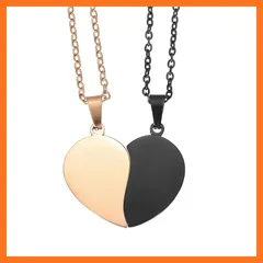 【新品】 [uxcell] ブロークンハートペンダントカップルネックレス、ステンレス製 刻印可能 ベストフレンドフォーエバーペンダント 調整可能 マッチングネックレス ハーフハート装飾2個セット(2.8cm, 黒/ローズ金)