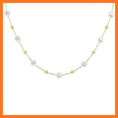 【新品】 [Rockyu] ネックレス レディース ステンレス ハート パール チェーン ゴールド シルバー 可愛い 丸珠 チョーカー風 エレガント デザイン デート フェミニン アクセサリー ギフト プレゼント 1