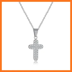 【新品】 [Rockyu] ネックレス レディース 十字架ペンダント ステンレス製 ジルコン インレイ シンプルデザイン ゴールド＆ローズゴールド チェーン44cm+6cm プレゼント用 (silver) 1