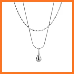 【新品】 [Galant] ティアドロップ ネックレス ペンダント レディース シンプル 2連ネックレス シルバー 金属アレルギー対応 サージカルステンレスチェーン 錆びない カジュアル おしゃれ (シルバー) 0