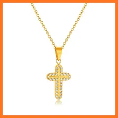 【新品】 [Rockyu] ネックレス レディース クロス ジルコニア 十字架ペンダント ステンレス 金属アレルギー対応 ローズゴールド シルバー ゴールド クリスマス ギフト (Gold) 1