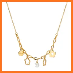 【新品】 [Deelfel] ネックレス レディース 花モチーフ チャーム ゴールド ステンレス パール付き 調節可能 ギフト用 誕生日プレゼント 母の日 クリスマス 0