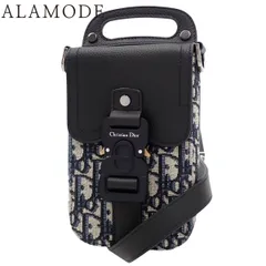 Christian Dior(クリスチャン・ディオール) オブリーク ジャカード サドル バーティカルポーチ ショルダーバッグ ミニバッグ キャンバス レザー ブラック黒 ブルー青 ベージュ 2ADCA446YKS 40802179194【中古】【アラモード】