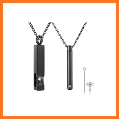 【新品】 [Flongo] お揃い カップル ネックレス 誕生石 ペンダント: 遺骨ペンダント おしゃれ 円柱 香水瓶 ペア メモリアル-アクセサリー セット ステンレス チェーン ジルコン 男性 女性 記念日 誕生日 プレゼント バレンタインデー ブラッ 0