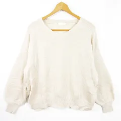 アースミュージック&エコロジー EARTH MUSIC & ECOLOGY ニット セーター 長袖 Vネック スリット 毛 F ライトベージュ kz10752