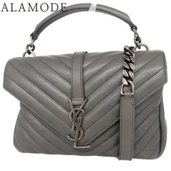 SAINT LAURENT PARIS(サンローランパリ) カレッジ ミディアム ハンドバッグ 2WAY チェーンショルダー 肩掛け 斜め掛け YSL Vステッチ レザー グレー メタルシルバー金具 392737 40802171974【アラモード】
