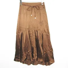 ランダ RANDA マーメイド スカート フレア ベルト付き ロング丈 ストレッチ F 光沢 ブラウン kz11371