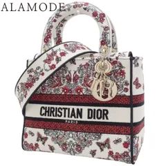 Christian Dior(クリスチャン・ディオール) Lady Dior D-Lite レディディオール ディ ライト ミディアム ハンドバッグ 2WAY ショルダー キャンバス ホワイト白 レッド赤 40802171126【中古】【アラモード】