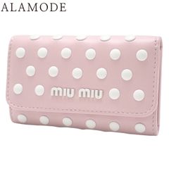 Miu Miu(ミュウミュウ) ドット 6連キーケース レザー ピンク ホワイト白 ゴールド金具 レディース 40802175356【中古】【アラモード】