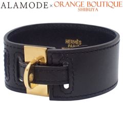 HERMES(エルメス) インテンス レザー メタル(GP) ブレスレット アクセサリー ブラック黒 ゴールド金 レディース 40802176042【中古】【アラモード】