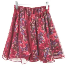 ローリーズファーム LOWRYS FARM レイヤード フレア スカート 膝丈 チュール M ボルドー 花柄 kz10837