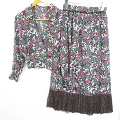 フリーズマート Free's Mart セットアップ ブラウス ショート丈 長袖 ロング フレア スカート ストレッチ FR ブラウン 花柄 レース kz11771