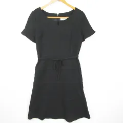 ナチュラルビューティーベーシック NATURAL BEAUTY BASIC ワンピース 半袖 膝下丈 ストレッチ レーヨン S ブラック kz11334