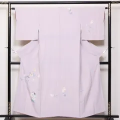 訪問着 袷 身丈154cm 裄丈63cm 正絹 Bランク Sサイズ 広衿 セミフォーマル 手描き 人物 桜 作家物 落款 紫系 1212-04692