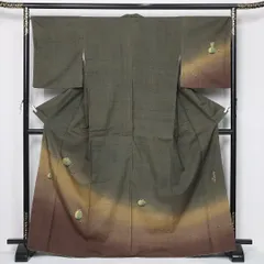 訪問着（紬） 紬 身丈168cm 裄丈68cm Aランク XL 正絹 袷 広衿 落款 ぼかし 作家物 インフォーマル 緑系 1212-12158