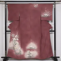 訪問着 袷 身丈159cm 裄丈64cm 正絹 Aランク Mサイズ 広衿 セミフォーマル 撫子 菊 ぼかし染 ピンク系 1212-04741