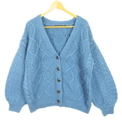 ページボーイ PAGE BOY ニット カーディガン 長袖 毛 F ブルー ケーブル編み kz12792