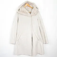 アースミュージック&エコロジー EARTH MUSIC & ECOLOGY フェイク ムートン コート フード付き ロング丈 F ライトベージュ kz12825