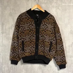 イタリア製 Modigliani 総柄 ウール ニット カーディガン M 茶 黒 3D 幾何学 クージー風 COOGI 菅田将暉 ヴィンテージ 90sレトロ ゆるだぼ 厚手 セーター ニットジャケット 裏地あり モディリアーニ メンズ レディース ユニセックス