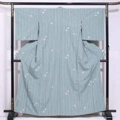 小紋 身丈161cm 裄丈66.5cm L ポリエステル Sランク 袷 洗える着物 広衿 縞 椿 1215-11560