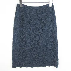ユナイテッドアローズ UNITED ARROWS レース タイト スカート 膝丈 コットン レーヨン 36 ネイビー kz11970