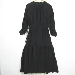 ジーナシス JEANASIS ワンピース 長袖 マキシ丈 レーヨン F ブラック ストライプ ボーダー リボン kz12142