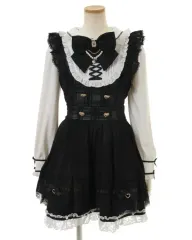 リズリサ シアー チェック エプロン フリル ONE PIECE ブラック